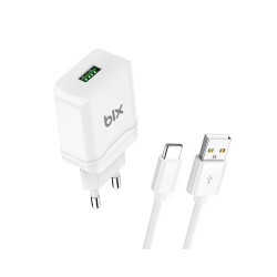 BXQC18M 18W QC 3.0 Hızlı Şarj Cihazı ve Type-C USB Kablo Beyaz - 1