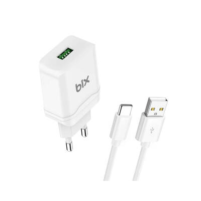 BXQC18M 18W QC 3.0 Hızlı Şarj Cihazı ve Type-C USB Kablo Beyaz - 1