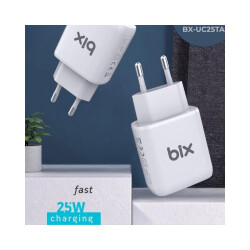 Bix BX-UC25TA 25W Beyaz Hızlı PD Şarj Adaptörü Type-C Kablo - 4