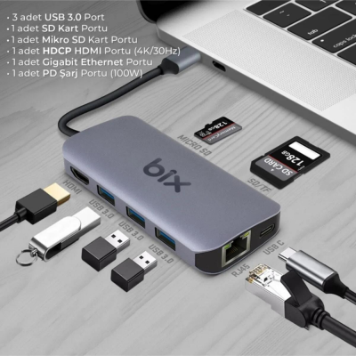 Bix BX10HB Type-C HDMI Ethernet USB Dönüştürücü - 4