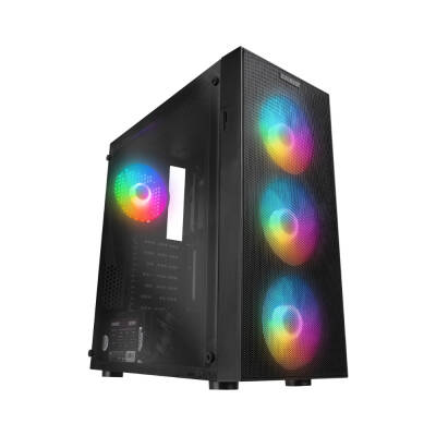 Everest FACED V3 Mesh 500W Temperli Camlı 4x12cm Sabit Rainbow Fanlı ATX Mid-T Gaming Oyuncu Kasası - 1