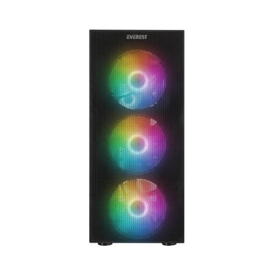 Everest FACED V3 Mesh 500W Temperli Camlı 4x12cm Sabit Rainbow Fanlı ATX Mid-T Gaming Oyuncu Kasası - 2