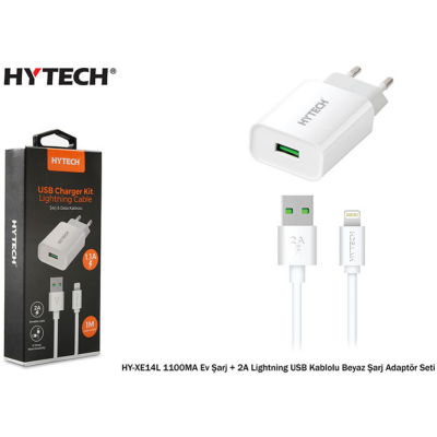 Hytech HY-XE14L 1100MA Ev Şarj 2A Lightning USB Kablolu Beyaz Şarj Adaptör Seti - 1