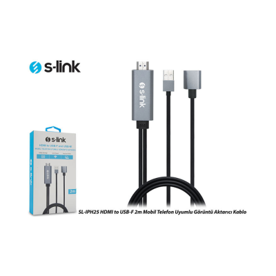 S-Link SL-IPH25 HDMI to USB-F 2m Mobil Telefon Uyumlu Görüntü Aktarıcı Kablo - 3