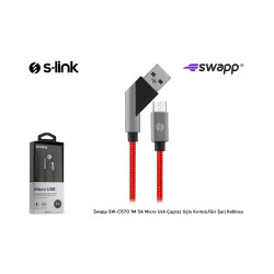 S-link Swapp SW-C570 1M 3A Micro Usb Çapraz Uçlu Kırmızı/Gri Şarj Kablosu - 3