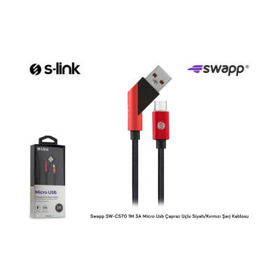 S-link Swapp SW-C570 1M 3A Micro Usb Çapraz Uçlu Siyah/Kırmızı Şarj Kablosu - 3