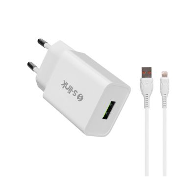 S-Link SL-EC10L 1100MA Ev Şarj 2A Lightning USB Kablolu Beyaz Şarj Adaptör Seti - 1