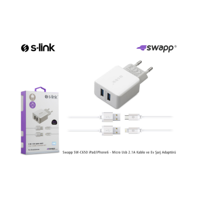 S-Link Swapp SW-C650 2.1A iPad/iPhone Lightning - Micro Usb Kablo ve Ev Şarj Adaptörü - 2